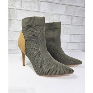 Jolimall Mesh Knit Textured Pointed Toe Stiletto Ankle Boots Olive/Khaki Size 8